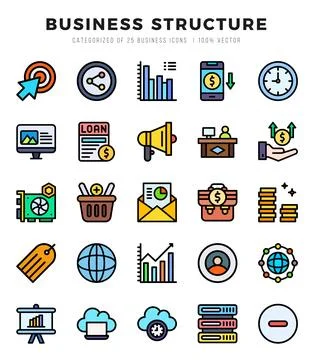 Simple Set of Business Structure Related Vector Lineal Color Icons. Stock Illustration