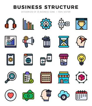 Simple Set of Business Structure Related Vector Lineal Color Icons. Stock Illustration