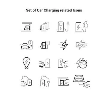 Simple Set of Car Charging Station Related Vector Line Icons. Contains such I Stock Illustration