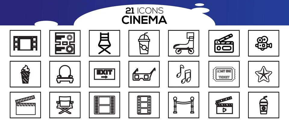 Simple Set of Cinema Related Vector Line Icons. Stock Illustration