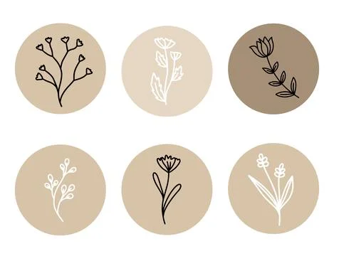 Simple set circle templates doodle flowers for design Stock Illustration