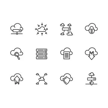 Simple set cloud storage illustration line icon. Contains such icons data Stock Illustration