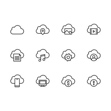 Simple set cloud storage illustration line icon. Contains such icons data Illustrazione stock