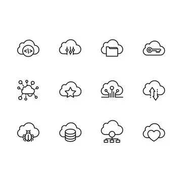 Simple set cloud storage illustration line icon. Contains such icons data Illustrazione stock