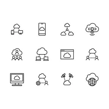 Simple set cloud storage vector line icon. Contains such icons data Illustrazione stock