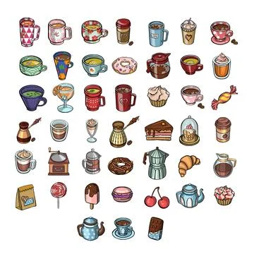 Simple set of coffee glasses and tea cups symbols. Stock Illustration