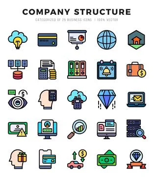 Simple Set of Company Structure Related Vector Lineal Color Icons. Stock Illustration