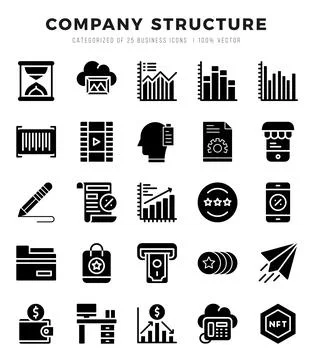 Simple Set of Company Structure Related Vector Glyph Icons. Illustrazione stock