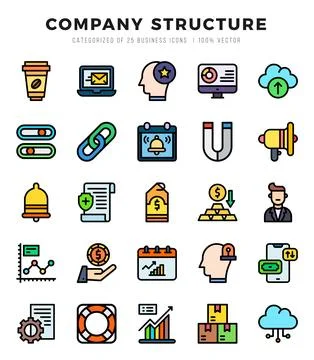 Simple Set of Company Structure Related Vector Lineal Color Icons. Stock Illustration