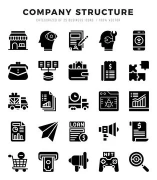 Simple Set of Company Structure Related Vector Glyph Icons. Stock Illustration