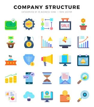 Simple Set of Company Structure Related Vector Flat Icons. 스톡 일러스트