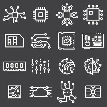Simple Set of Computer Chips Related Vector Icons Stockillustratie