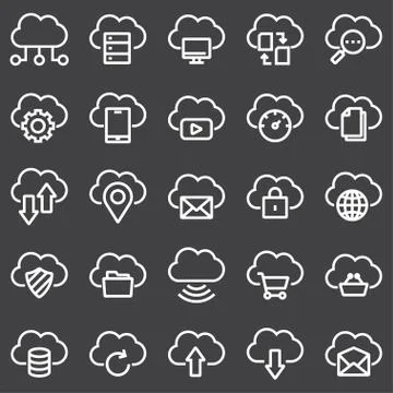 Simple Set of Computer Cloud Related Vector Line Icons Illustrazione stock