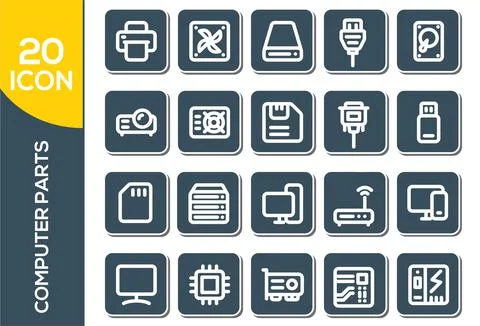 Simple Set of Computer Components Related Vector Line Icons. Contains such Ic イラスト素材