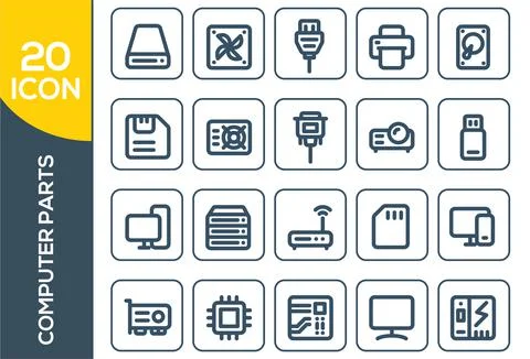 Simple Set of Computer Components Related Vector Line Icons. Contains such Ic イラスト素材