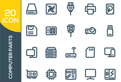 Simple Set of Computer Components Related Vector Line Icons. Contains such Ic Stock Illustration
