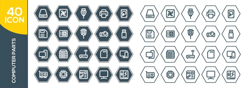 Simple Set of Computer Components Related Vector Line Icons. Contains such Ic Stock-Illustration