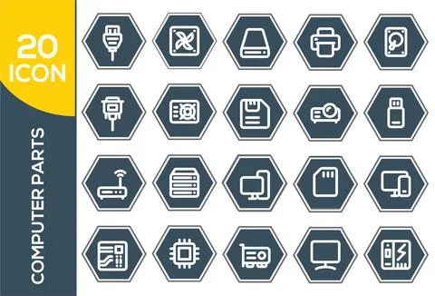 Simple Set of Computer Components Related Vector Line Icons. Contains such Ic イラスト素材