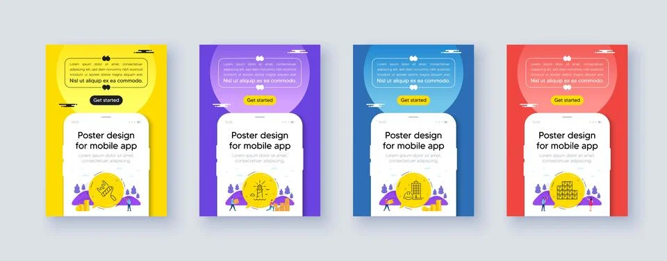 Simple set of Construction building, Lighthouse and Paint roller line icons. For Illustration