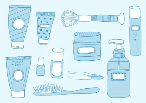 Simple Set of Cosmetics. Hand DrawVector Line Icons. Stock Illustration