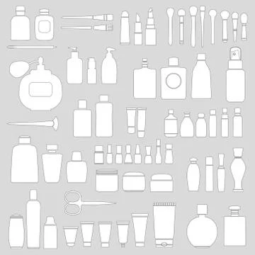 Simple Set of Cosmetics. Hand DrawVector Line Icons. Stock Illustration