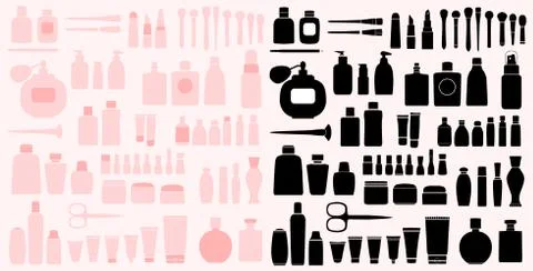 Simple Set of Cosmetics. Hand DrawVector Line Icons. Stock Illustration