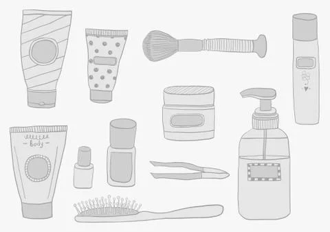 Simple Set of Cosmetics. Hand DrawVector Line Icons. Stock-Illustration