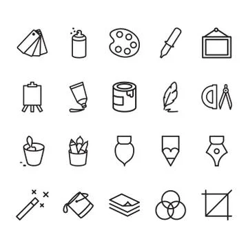 Simple set of creativity tools related to vector color line icons. Stock Illustration
