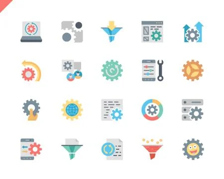 Simple Set Data Processing Flat Icons for Website Stock Illustration