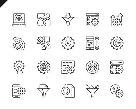 Simple Set Data Processing Line Icons for Website Stock Illustration