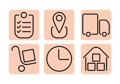 Simple Set of Delivery Service for Logistic Company: cardboard boxes, clock Stock Illustration