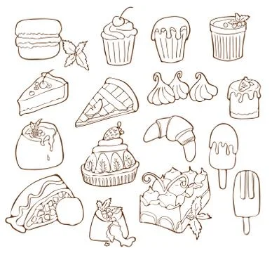 Simple Set of Dessert Related Vector Line Icons. Isolated cartoon illustratio Stock Illustration
