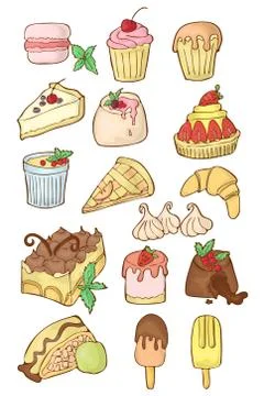 Simple Set of Desserts. Isolated cartoon illustration. Classic sweets. Stock Illustration