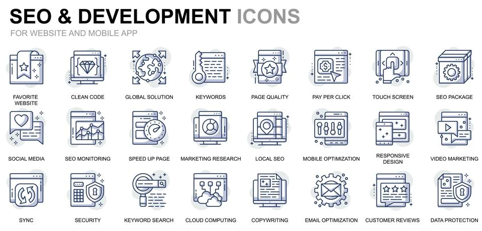 Simple Set Development Line Icons for Website 스톡 일러스트