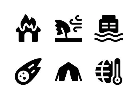 Simple Set of Disaster Related Vector Solid Icons Stock Illustration