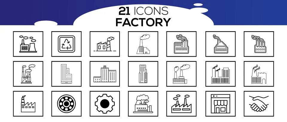 Simple Set of Factories Related Vector Line Icons. Icons as Truck Terminal, P Stock Illustration