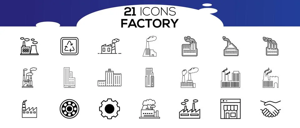 Simple Set of Factories Related Vector Line Icons.Icons as Truck Terminal, Po Stock Illustration