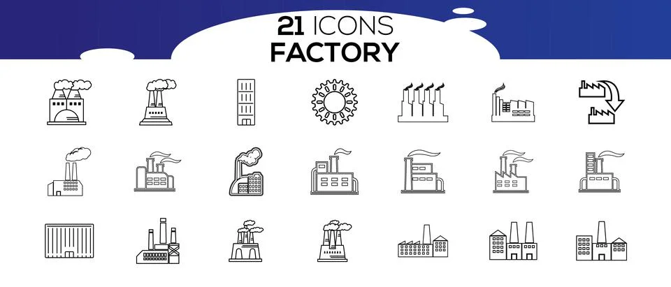 Simple Set of Factories Related Vector Line Icons.  Icons as Truck Terminal,  Stock Illustration