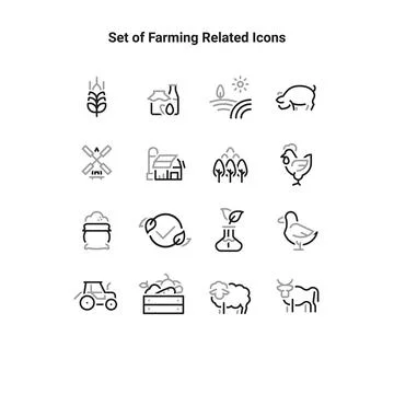 Simple Set of Farming Related Vector Line Icons. Contains such Barn, Livestoc Stock Illustration