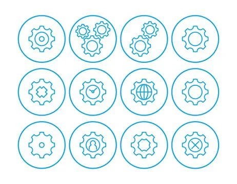 Simple Set of Gear Related Vector Line Icons. Contains such Icons as Settings Stock Illustration