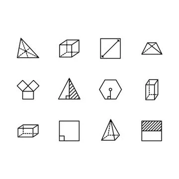 Simple set geometric figures vector line icon. Contains such square, cube Stock Illustration