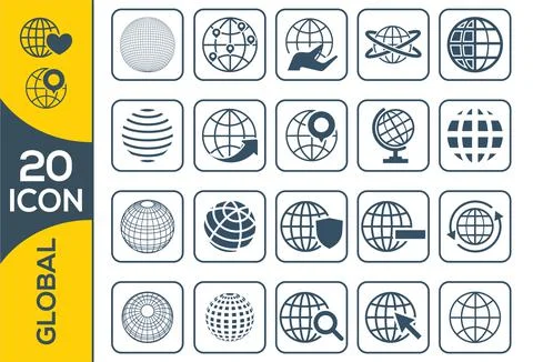 Simple set of globe related outline icons. Elements for mobile concept and we Illustrazione stock