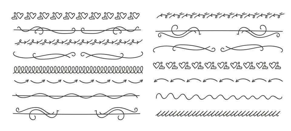 Simple Set of Hand-Drawn Doodle Divider Line Art Elements Collection Stock Illustration