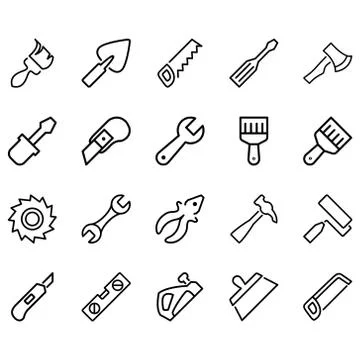 Simple Set of hand tools Icons Related Lines Icons. Stock Illustration