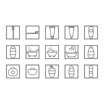Simple set of hygiene icons. Vector bathroom icon set. Stock Illustration
