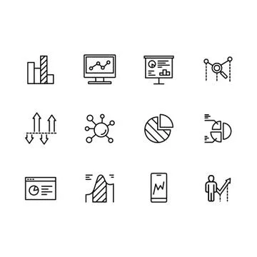 Simple set icons data analytics, strategy, business analysis and business Stock Illustration