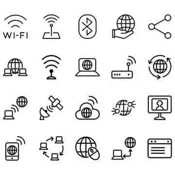 Simple Set of Internet Related Lines Icons. Stock Illustration