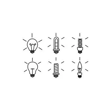 Simple Set of Light Bulb Related Vector Line Icons, Classic Lamp. Stock Illustration