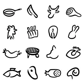 Simple set of linear butcher shop vector icons Illustration