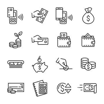 Simple set of linear money and finance vector icons Stock Illustration